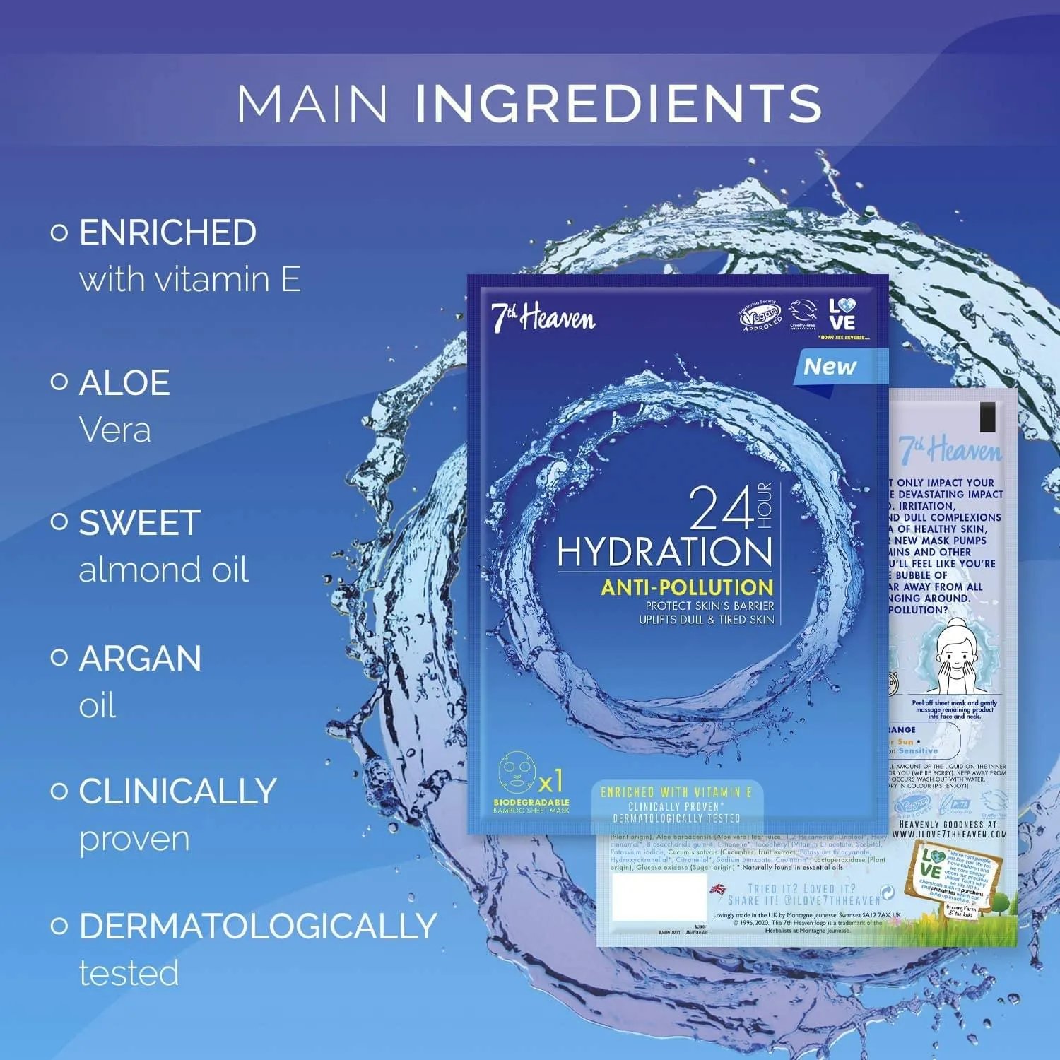 7th Heaven '24 Hour Hydration' Anti-Pollution Biodegradable Bamboo Sheet Mask