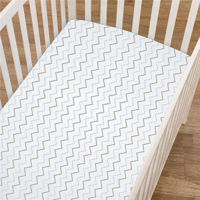 American Baby - Printed 100% Cotton Jersey Knit Fitted Crib Sheet, Blue Zigzag