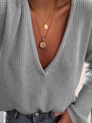 Kakimoda Women Deep V Neck Sweater Tops