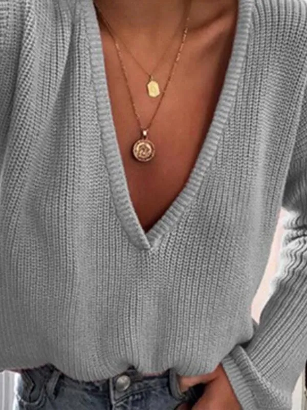 Kakimoda Women Deep V Neck Sweater Tops