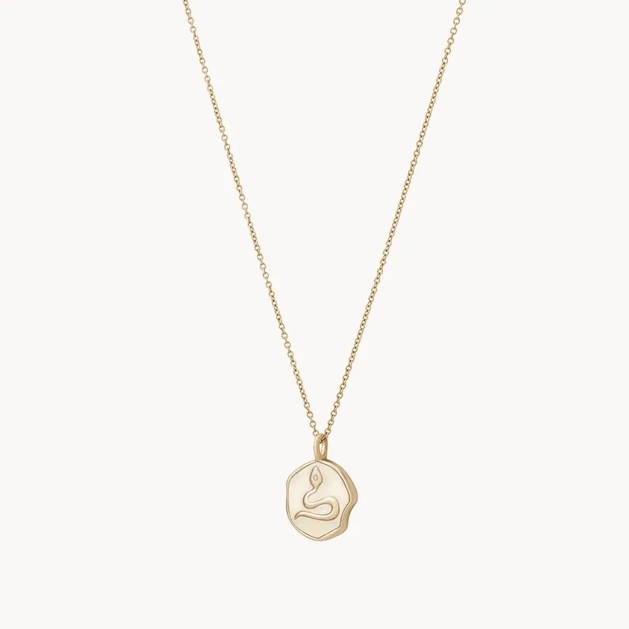 revival snake enamel necklace - 14k yellow gold, diamond