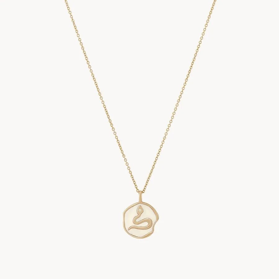 revival snake enamel necklace - 14k yellow gold, diamond