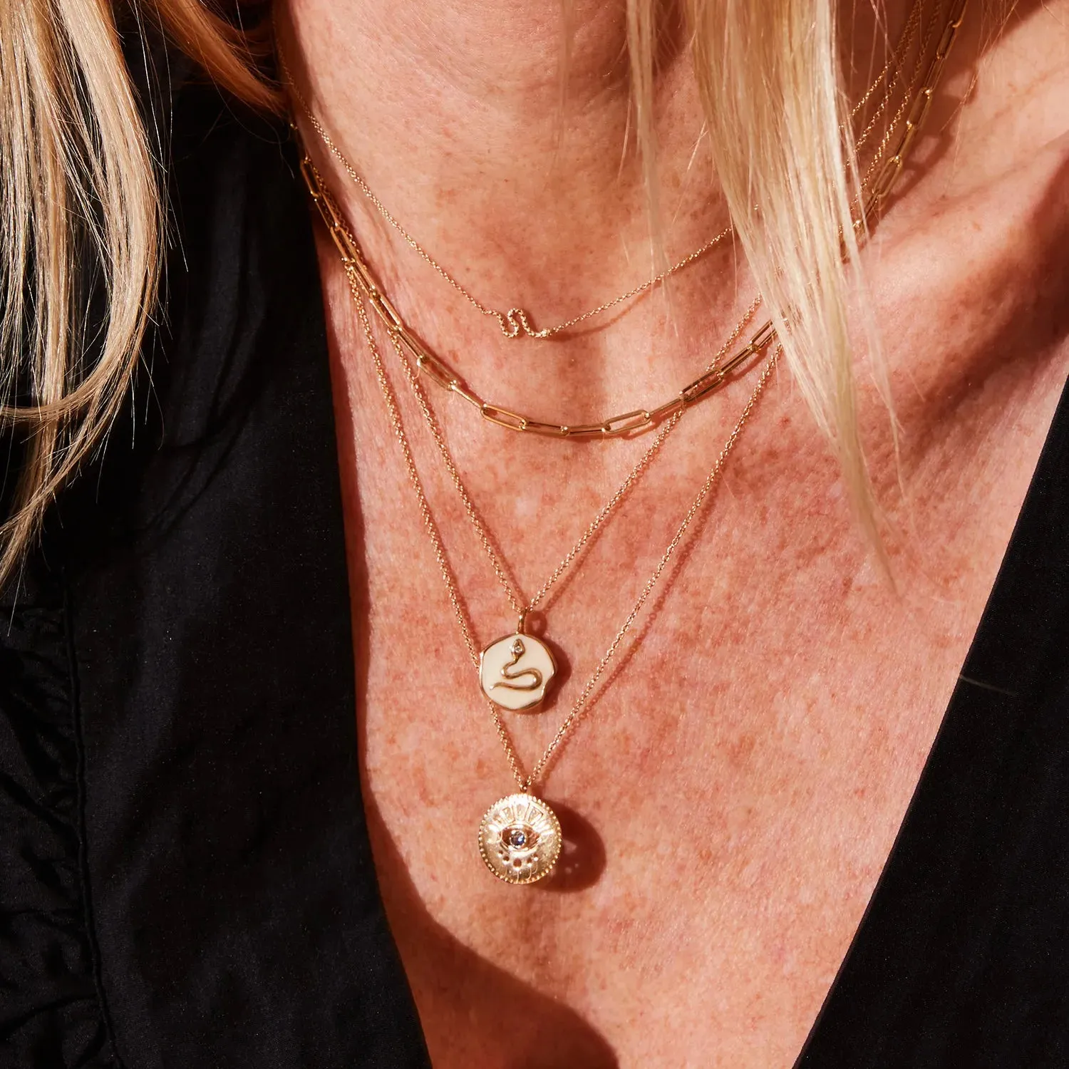 revival snake enamel necklace - 14k yellow gold, diamond