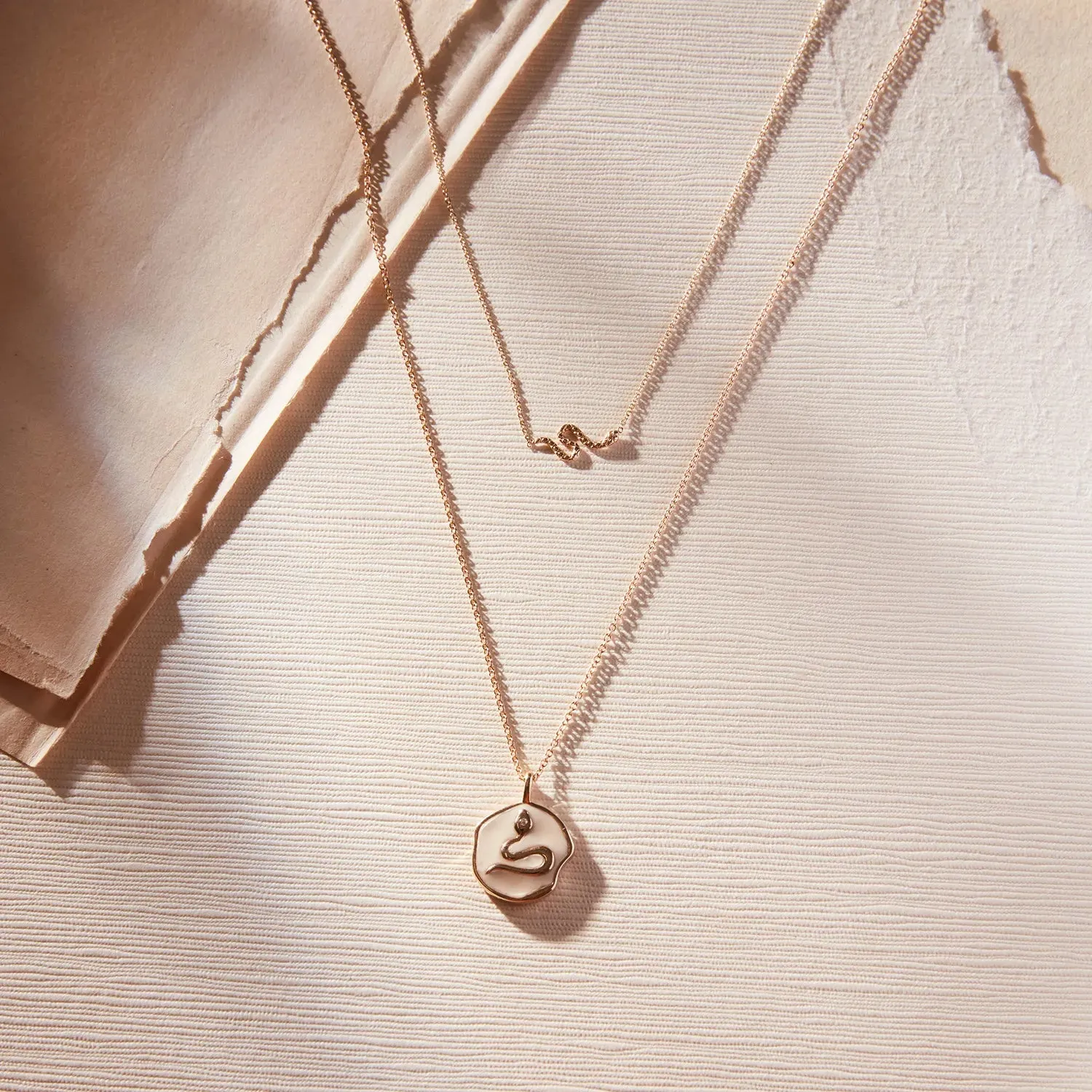 revival snake enamel necklace - 14k yellow gold, diamond