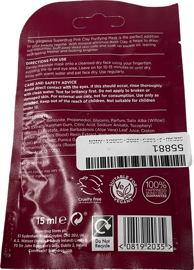 Superdrug Pink Clay Mask 15ml